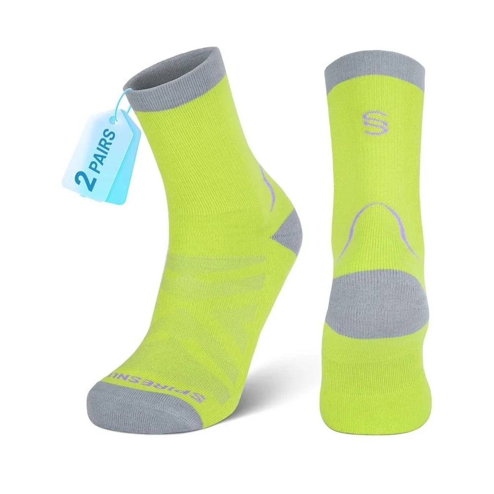 Hiking Socks XL Neon Green Grey Crew Moisture Wicking Cushion Coolmax 2 Pair XL